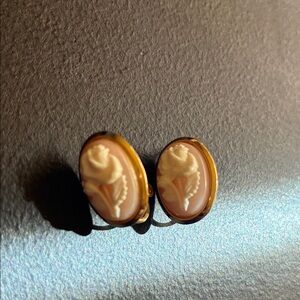 Elegant Gold and Cream Cameo Earrings